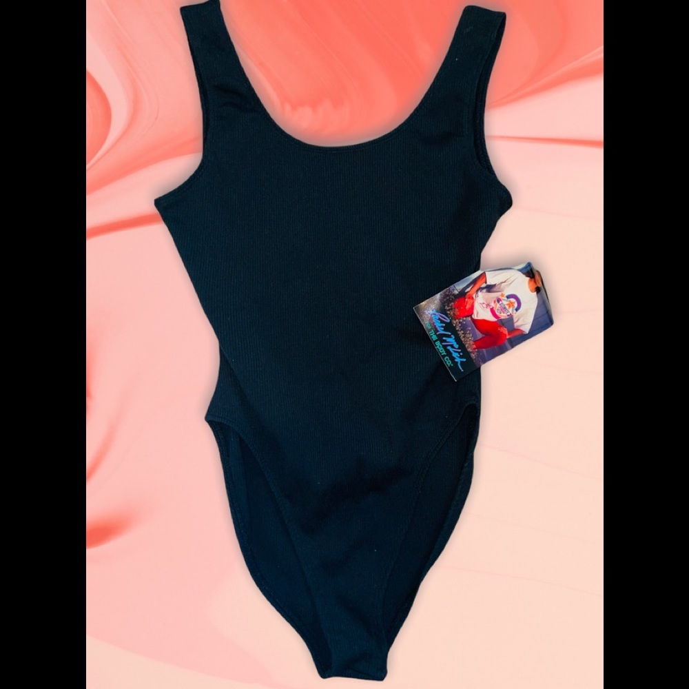 The Body Co Vintage 80s // 90s Black Ribbed Bodysuit DEADSTOCK Sz Large